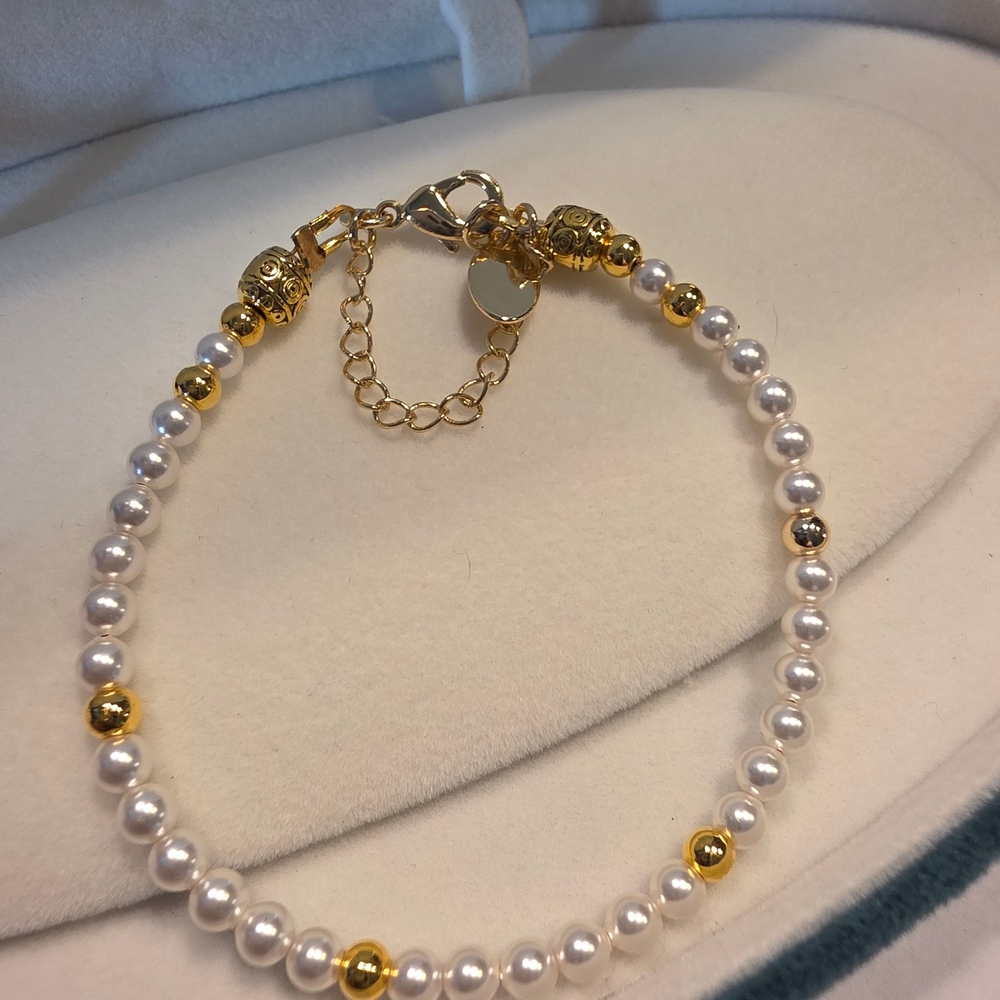 SALE!! 14K Gold-Filled Petite White Pearl Bracelet